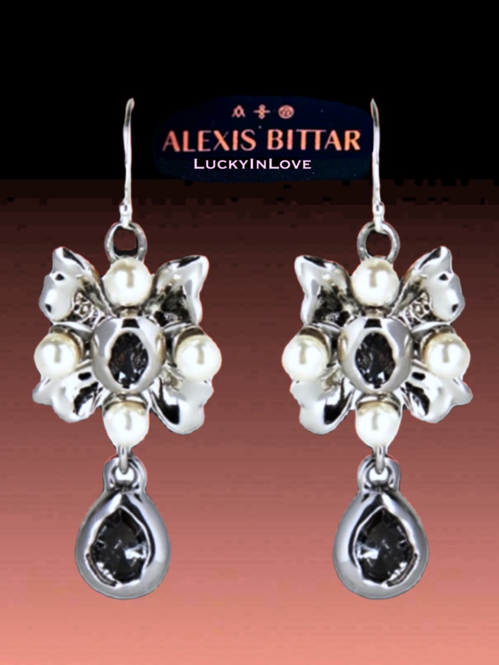 ALEXIS BITTAR •  Silver Byzantine Puffy Pearl  Flower Drop Earrings